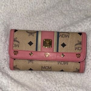 MCM Pink and Tan Logo Wallet